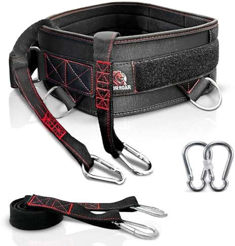 FourRoar Weight Belt for Pull Ups No Sliding Down | Weight Lifting Belt with 100 cm Strap & 2 Carabiners Avoid Having the Chain | Weighted Dip Belt Supports up to 250Kg | 45-Angle Rings