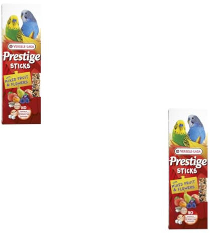 Versele-Laga Prestige Sticks – Periquitos Mixtos de Frutas y Flores | Paquete Doble | 2 x 60 g | Snack para periquitos pequeños | Sin conservantes ni colorantes sintéticos