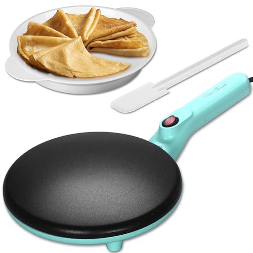 Baker's Friend Fabricante Instantáneo de Crêpes con Mango, Máquina de Crêpes Eléctrica, Crêperia Eléctrica, Superficie Calentada de 20 cm de Diámetro, Aqua