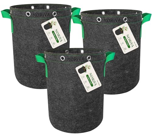 NORiVA Pflanzsäcke 3er Set - 9 Liter | Stofftöpfe mit integrierte Metallringe | Growbag aus Filz-Vlies | für Tomaten, Kräuter, Gemüse | Balkon, Terrasse & Garten | verstärkte Nähte