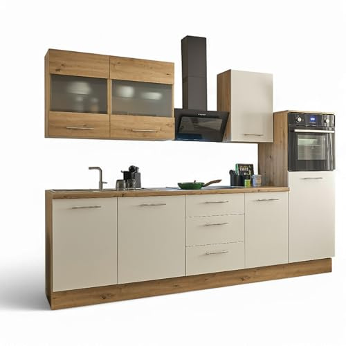 CAPRI Küchenzeile mit Küchengeräten Küche Einbauküche Weiß Artisan Eiche | 280 x 218 x 60 cm (B/H/T), Küche mit Elektrogeräten, Einbauküche mit Geräten, geräumig, mit viel Stauraum, modernes Design