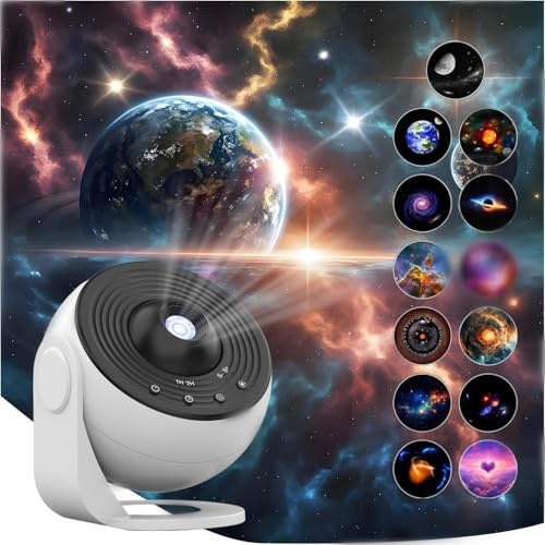 Upgrade Galaxy Projektor Pro, Lomoo 13 in 1 HD Planetarium Star The Milky WayProjektor für das Schlafzimmer, 360 rotierende Sternenlicht mit verstellbarem Knopf und Timer für Decke, Geschenke,