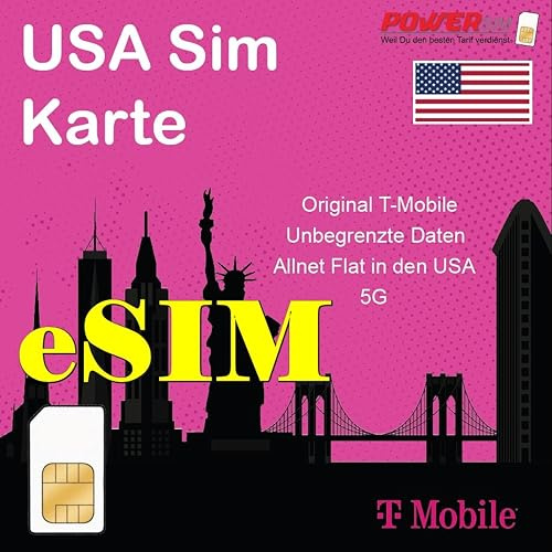T-Mobile Prepaid-SIM-Karte – Unbegrenzte* Internetdaten in den USA, 5 GB kostenloses Roaming in Kanada und Mexiko mit unbegrenzten Anrufen und Texten (eSIM 15Tage)