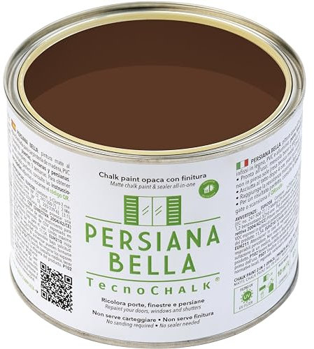 TecnoChalk® Persiana Bella Nuova Chalk Paint Extra Forte - Non Richiede Finitura – Ricolora Senza Carteggiare Persiane, Finestre, Porte e Infissi - Interno/Esterno - Colore Marrone RAL 8011 (500 ml)