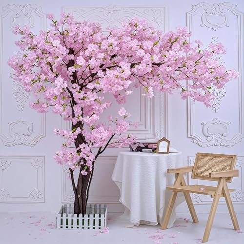 Grande Árboles artificiales japoneses de cerezo Handmade Light Pink Tree Árboles Artificiales Simulación roja Árbol de Flor de durazno Decoración Interior y Exterior Diseño de exhibición Compras(2.5*2