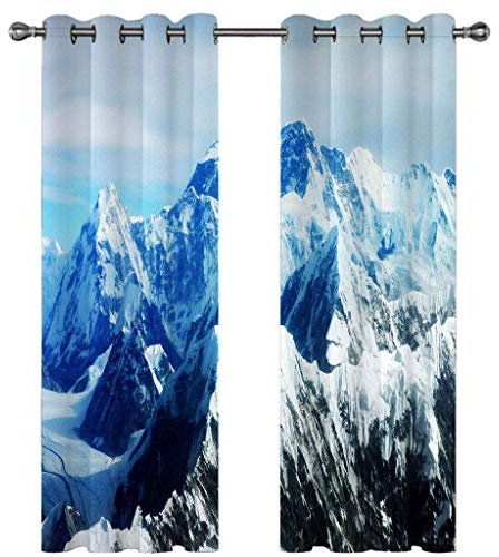 Kinder Gardinen Kinderzimmer Junge Mädchen Blickdicht Blaue Und Weiße Schneeberglandschaft 200X214Cm 2Er Set Verdunkelungsvorhang Thermovorhang Hitzeschutz Vorhänge Wohnzimmer Schlafzimmer Vorhänge