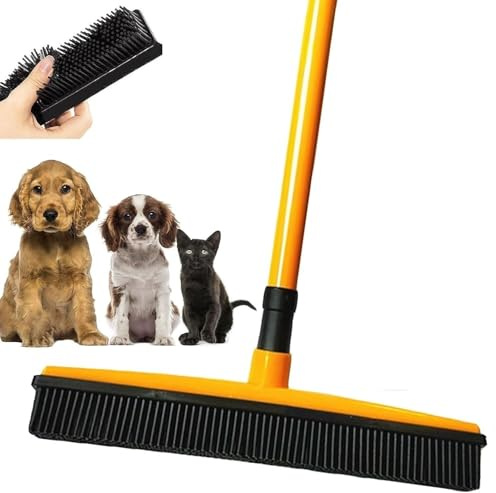 Hair Remover Broom,Multi-surface Squeegee Rubber Rubber Broom Pet Hair Remover(Yellow)