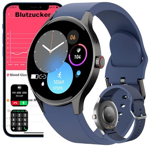 Fohatu 𝐁𝐥𝐮𝐭𝐳𝐮𝐜𝐤𝐞𝐫 Smartwatch Mit Bluetooth-Anrufe,𝐛𝐥𝐮𝐭𝐳𝐮𝐜𝐤𝐞𝐫𝐦𝐞𝐬𝐬𝐮𝐧𝐠𝐃𝐢𝐚𝐛𝐞𝐭𝐞𝐬 Smartwatch Fitness-Tracker,smartwatch blutdruckmessung,Fitnessuhr Mit Pulsschlag (Blau)