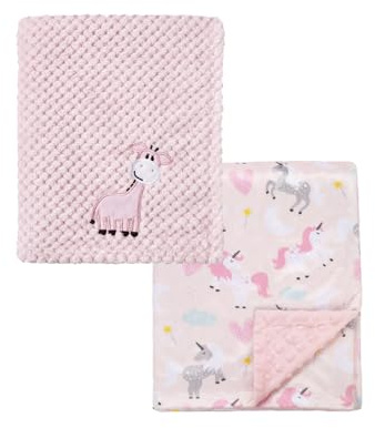 CREVENT 2 x 75 cm x 100 cm, niedliche, gemütliche, Flauschige, warme Babydecken für Säuglinge, Kleinkinder, Bettwäsche, Kinderbett, Kinderwagen – Giraffe + Einhorn