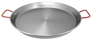 GREGORIOSTORE Padella Per Spaghetti All' Assassina Tegame in Ferro Spazzolato, Manici Rossi, per Cottura Tradizionale (40 cm)