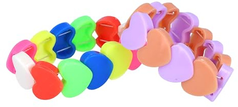 HENBRANDT 12 x Heart Shaped Elasticated Bracelets Assorted Colours 5.5cm - Party Favours Lucky Dip Prizes Children's Gifts Kids Jewellery Events Celebrations