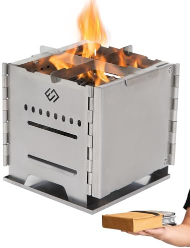 COOK'N'Escape Stufa a Legna Campeggio Portatile Rocket Doppia Combustione M | Fornello Hobo in Acciaio Inox Pieghevole con Piastra Grill Titanio, Multicombustibile per Camping, Grill e Trekking