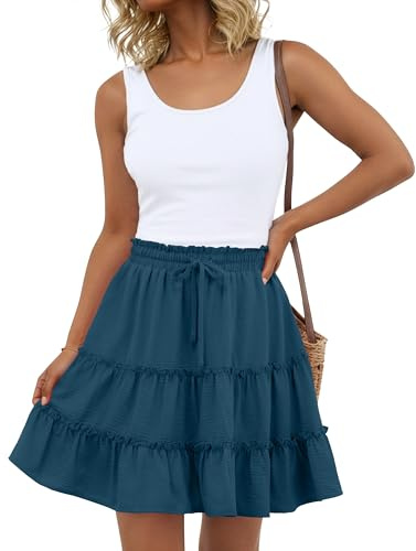 Lepunuo Women's Summer High Waist Mini Skirt Floral Ruffle Pleated Beach Skirts with Pockets