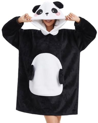 Coperta Indossabile Animale con Cappuccio e Tasca Grande Panda Felpa Plaid con Maniche Oversize Unisex per Divano TV Casa