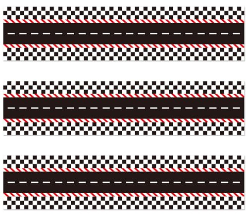 3pcs Bordure de Gâteau Comestible Thème Course Automobile Décoration Comestible pour Gâteau d'Anniversaire Décorations Créatives pour Fête d'Anniversaire (Style Circuit Automobile)