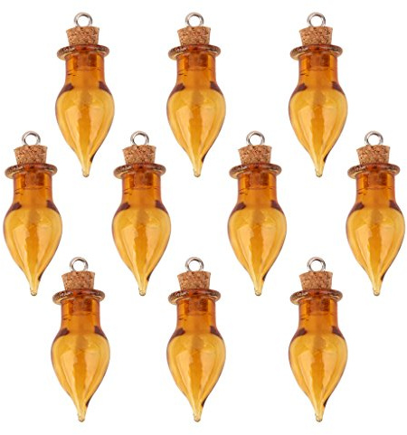 Lot de 10 mini bouteilles en verre en forme de goutte avec bouchon en liège, couleur café, hauteur de 2,8 cm, pour loisirs créatifs et décoration