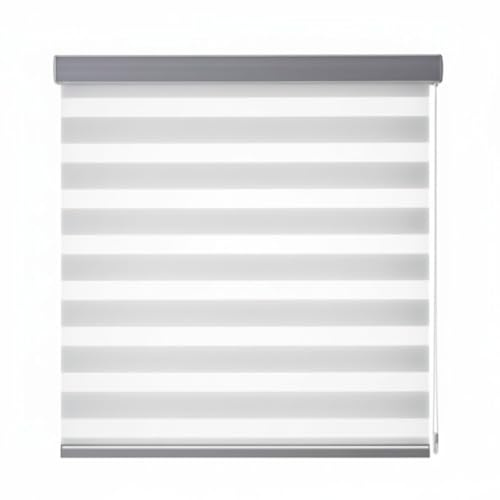 Estor Enrollable Noche y Día – Cortina de Doble Tejido con Franjas Horizontales para Control Solar y Privacidad, Instalación Pared o Techo, (Blanco, 150X200CM)