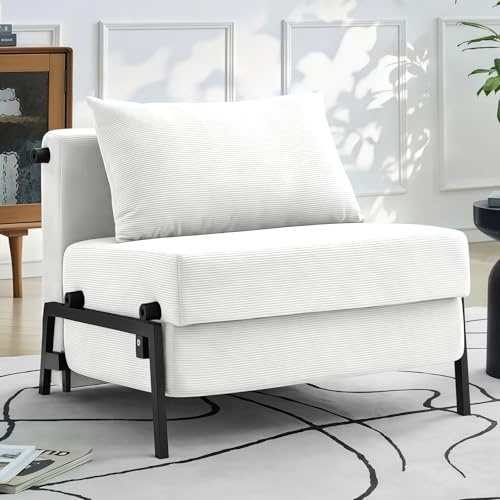 Generisch Schlafsofa mit Schlaffunktion, Schlafsessel 2 in 1 mit Bettfunktion, 190 x 80 cm Gästebettfür, Cord-Schlafsofa mit Kissen für Wohnzimmer & Schlafzimmer, Weiß, 80cm