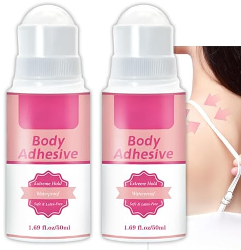2 Pack Body Adhesive Roll-On,Strong Hold Body Glue for Clothing & Skin, Sweat Resistant, Easy Wash-Off, Gentle Formula, No Residue, Ideal for Socks, Bras, Wigs, Leotards, Costumes & Dancers (Pink)