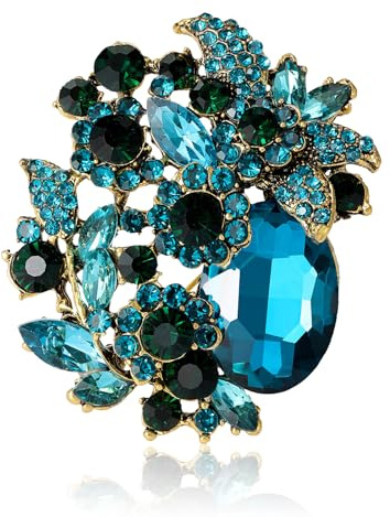 Vintage Brosche Damen Gold, Kristall Blume Anstecknadel mit Großem Tropfenstein, Glitzer Strass Ansteckblume für Schal, Elegante Flower Brooches for Women Schmuck