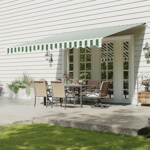 12x10 Ft Manuell Infällbar Terrassmarkis - Vattentät Solskyddstak Med Vevhandtag, Beige Polyestertyg För Utedäck, Trädgård Och Fönsterskydd Green and White 12' x 10'