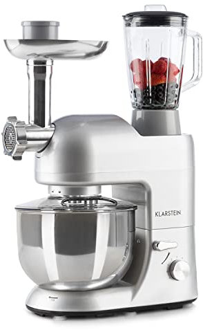 Klarstein Stand Mixer, 5L Food Mixer for Baking with Bowl, 1800W Cake Mixer w/Beater, Dough Hook, Whisk, 1.5L Blender, Food Processor Meat Grinder, 6 Speed Electric Mixer for Baking Bread Pastry