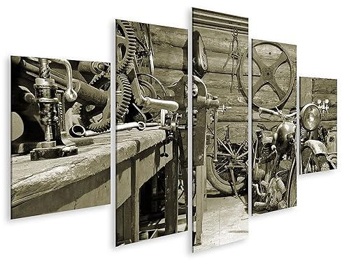 islandburner Bild auf Leinwand Vintage Motorrad Und Werkzeuge Garage Werkstatt Bilder Wandbilder Poster