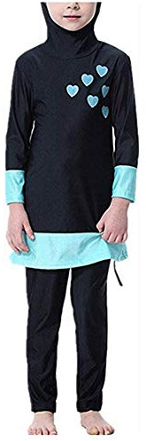 YEESAM Muslim Swimsuits for Girls Kids, Full Body Islamic Swimming Suits Burkini with Hijab Modest Swimwear (as1, Age, 14_Years, 15_Years, Black, 160 - Fits Height 155-165 cm)