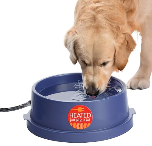 K&H Pet Products Thermal-Bowl Heated Water Bowl for Cats & Dogs Outside, Safety Listed Outdoor Heated Dog Dish for Pets, Automatic No Freeze, Anti Chew Cord - 96 Ounces Blue 25W