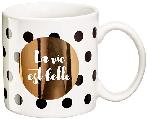 DRAEGER PARIS | Mug Black & Gold porcelaine fine La vie est belle | Idée Cadeau Personnalisé à offir à vos proches | Mug original avec coffret Cadeau