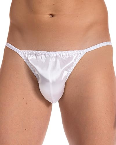 Satini Män Underkläder Siden Tanga Bikini Kalsonger Trosor (Vit, 2XL)