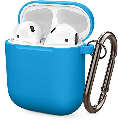 COVER SILICONE SLIM COMPATIBILE PER APPLE AIRPODS 1 E 2 CUSTODIA ANTIGRAFFIO + GANCIO (Azzurro)