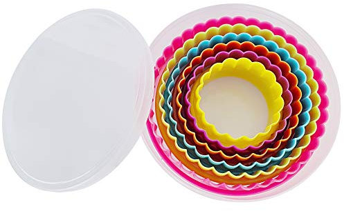 XCOZU Cortadores Galleta Redondo, 6 Piezas Cortadores de Galletas de Plástico Arrugados para Sándwich Fondant Masa de Frutas, Cortador de Galletas para Niños