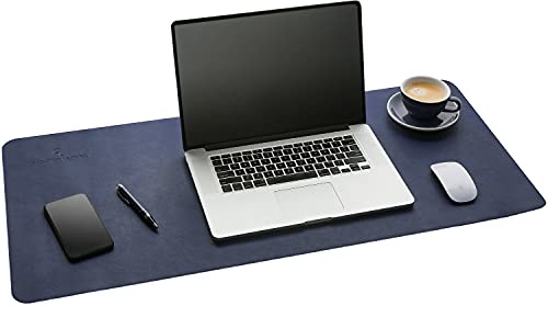 Gallaway skrivbordsunderlägg i läder – 91 x 43 cm stor musmatta – skrivbordsmatta, hemmakontor, skrivbordstillbehör, skrivbordsskydd, halkfri skrivbordsunderlägg (marinblå)