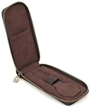 Hiram Watch Travel Case for 1 Watch Handmade Leather Watch Zipper Storage Box Portable Watch Travel Organizer