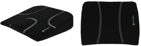 KINE TRAVEL 169841 Coussin d'Assise Ergonomique Confort - 41.5 x 40 x 9/2 cm & Coussin de Soutien Lombaire Ergonomique - Approuvé par Un Kinésithérapeute, Noir