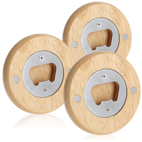 COM-FOUR® 3x Abrebotellas de acero inoxidable con un práctico mango de madera natural: Abridor de botellas con un diseño sencillo (03 piezas - madera. Acero inoxidable. alrededor)