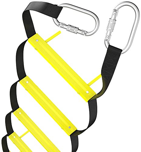 Scala di Corda 8m Retrattile per Case a 2 Piani - Compatto e Portatile, Adatto per la Fuga dal Balcone - Scala Antincendio con Moschettoni - Scala di Emergenza 8m