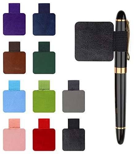 Cobee Selbstklebender Stifthalter, 10 Stück Stiftschlaufe Gummiband Bleistift elastische Schlaufe Stifthalter aus Leder Notebook Stifthalter Stark haftende Stiftringe Mehrfarbige Stifthalter