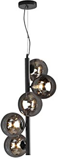 Pendelleuchte Neptun,Hängeleuchte aus Metall in Schwarz,5 flammige (G9) Hängelampe,moderne Esstischlampe,mit 5 Glaskugeln, Glasleuchte