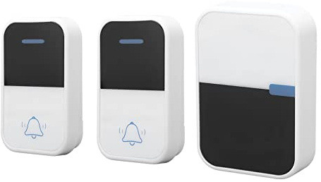 Sonnette sans Fil Portée 150 M Sonnette Auto-alimentée IP44 Kit de Sonnette étanche pour Bureau à Domicile avec 2 émetteurs 1 Récepteur, 38 Mélodies 3 Niveaux de Volume(EU)