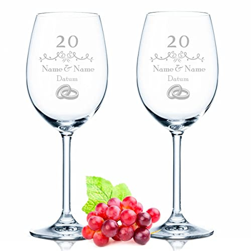 GRAVURZEILE Leonardo Weingläser mit Gravur - Porzellanhochzeit 20 Jahre - Personalisiert mit Namen & Datum - Geschenk für Sie & Ihn zur Hochzeit Verlobung Jahrestag - Farbe: Daily