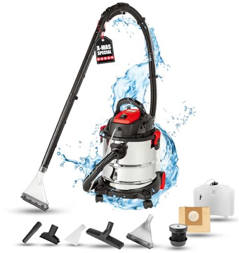 WALTER Waschsauger 1600 W, Polsterreiniger, Teppich-Reinigungsmaschine, Nasssauger, Trockensauger, schnell, effektiv, einfach zu bedienen, leistungsstarke Saugkraft, mit 20 L Auffangbehälter