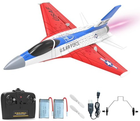 VOLANTEXRC Avion Télécommandé 2 canaux F16 Falcon Jouets de Chasse télécommandés, 2.4GHz Planeur RTF, RC Avion avec 2 Batteries, Facile à Piloter pour Les Enfants et Les débutants, LED Light