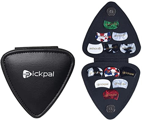 HUIOP PICKPAL Guitar Pick Holder Case for Acoustic Electric Guitars - Includes 12 Picks, Leather Plectrums Storage Pouch - Gifts for Kids and Friends