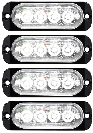 RIGIDON 4x Feux de Pénétration 4 LED Blanc, Feux Stroboscopiques 12V 24V | Balise Clignotante de Sécurité, Barre Lumineuse Led pour Offroad Voiture Véhicule Bateau Remorque Caravane, Sans Contrôleur