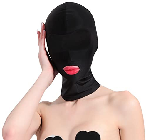 Unisex Full Cover Hood Mask Elastic Breathable Head Mask Sexy Balaclava Opened Mouth Show Eyes Face Cover Hood Headgear for Adult Couple Game Halloween Cosplay Costume Carnival Night Club Role Playing