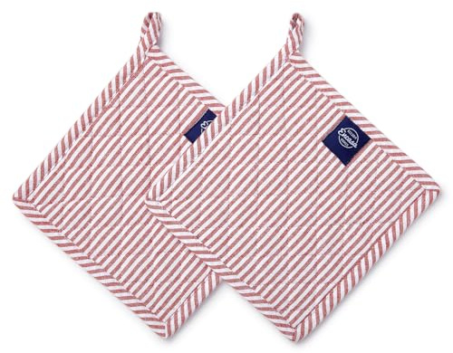 Encasa XO 21 cm Ofen-Mikrowellen-Topflappen (2er-Set) zum Kochen und Backen in der Küche - hitzebeständig, Schutz der Hände vor heißen Gerätschaften - Ticking Red