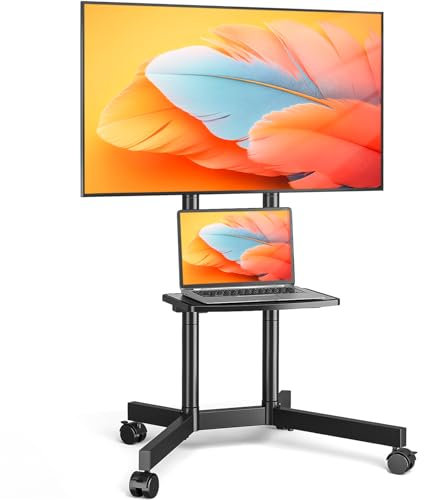 TVON Mobile Supporto TV da Pavimento Per Schermi Plasma/LCD/LED 32-75 Pollici, Regolabile in Altezza Carrello porta tv con Ruote Porta TV da Terra con Ripiano Fino a 40kg Max VESA 400x400mm