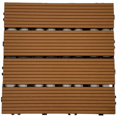 Home Hacks Composite Decking Tiles – WPC Garden Floor Tiles – Set of 11 Interlocking Wood Effect Terrace Tiles Flooring with Click System, Hot Tub Decking Board, 30 x 30cm Deck Tiles (Teak)